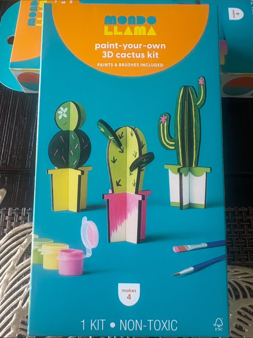 Mondo Llama Paint-Your-Own 3D Cactus Kit — Teal with Yellow & Pink Accents 1 Kit